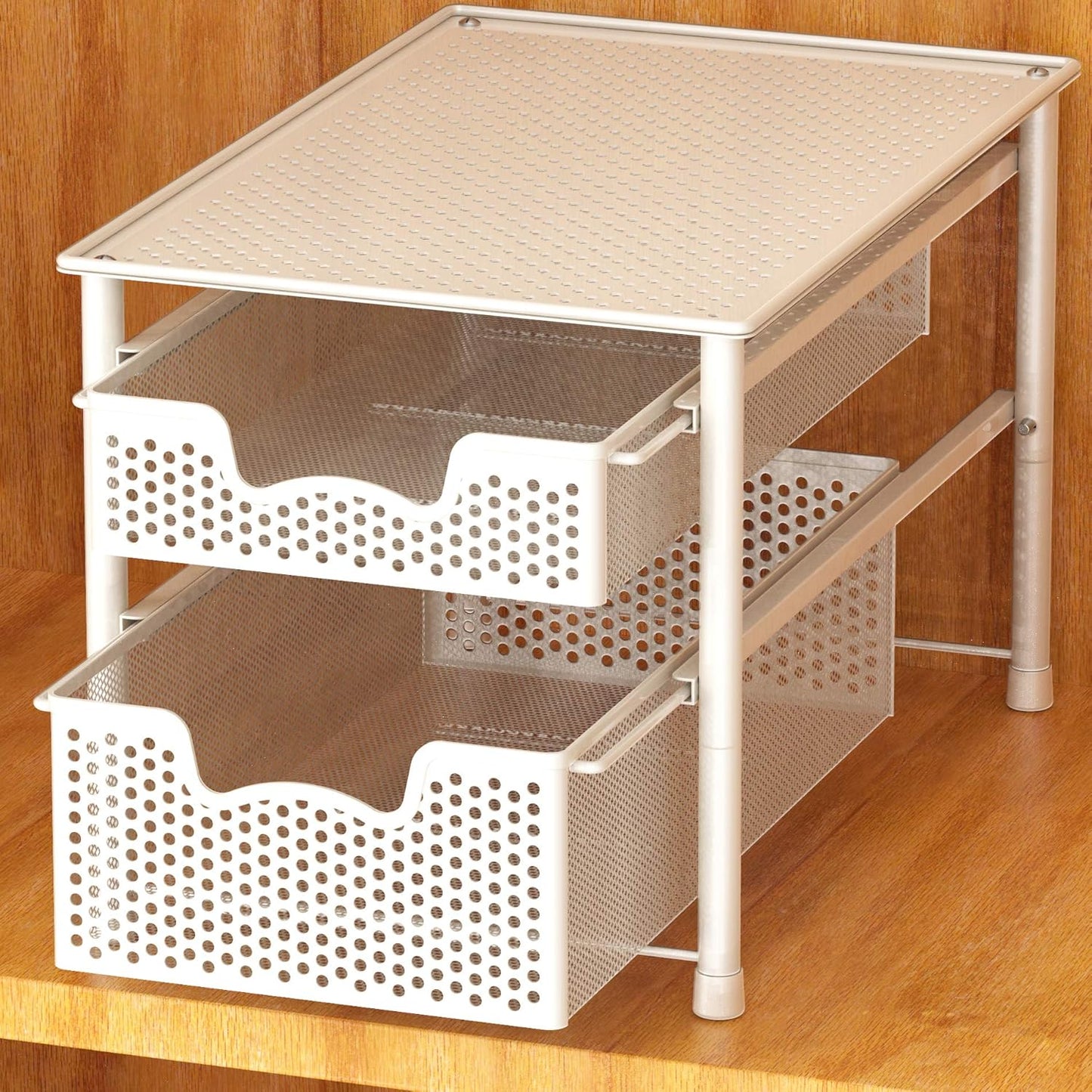 Simple Houseware Stackable 2 Tier Sliding Basket Organizer Drawer, White