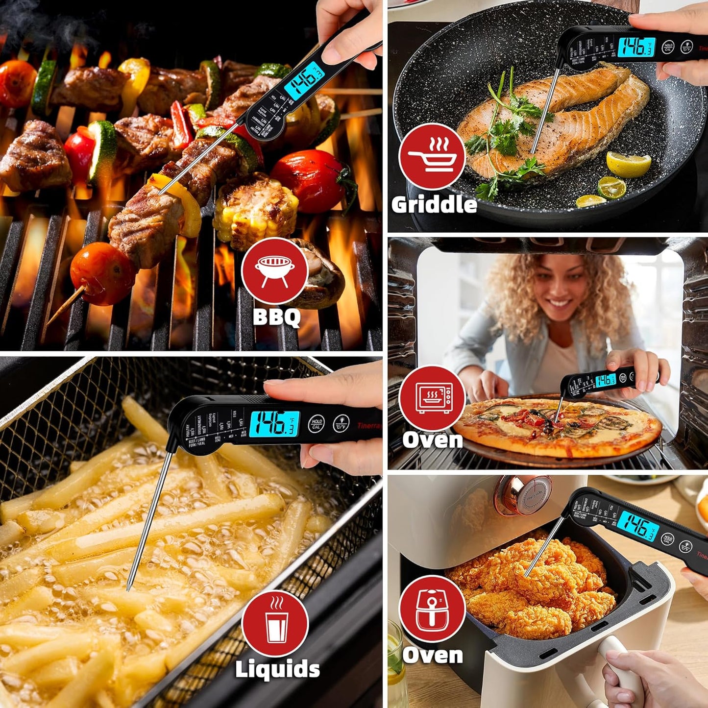 Digital Meat Thermometer for Cooking, Grilling & BBQ - Ultra-Fast Instant Read Thermometer with Waterproof Design,Backlight & Calibration - Perfect for Candy Making, Deep Frying, Turkey, Beef (Black)