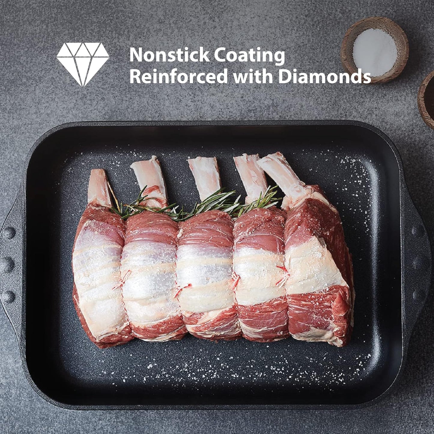 Swiss Diamond 4-Piece Set Nonstick Diamond Coated Aluminum W/Lid Casserole Pan & Grill Fry Pan, Dishwasher/Oven Safe Grey