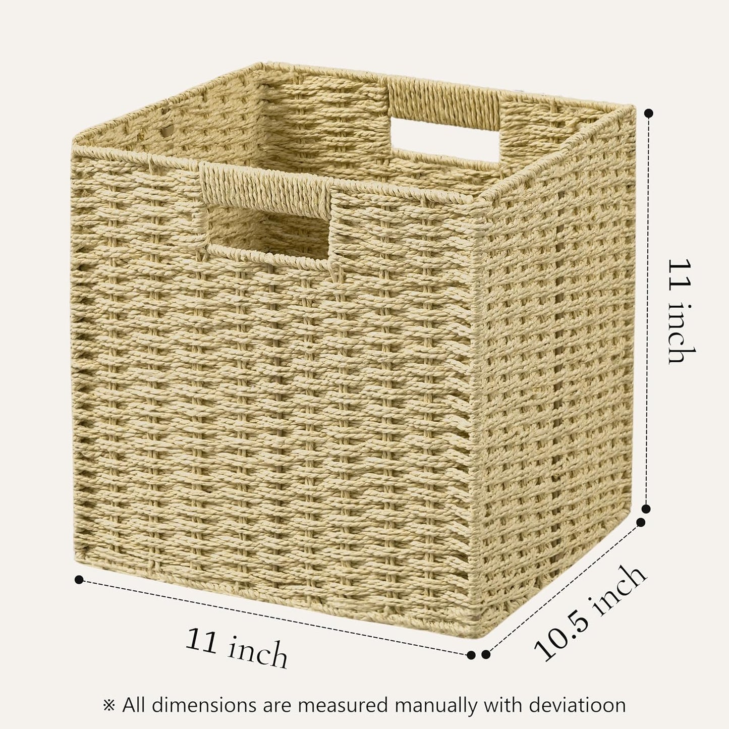 UBBCARE 3 Pack Wicker Basket, 11L×11H×10.5W inch Woven Paper Rope Storage Baskets for shelves, Foldable Cube Storage bin with Handle, Storage Basket for Organizing & Decor, Natural