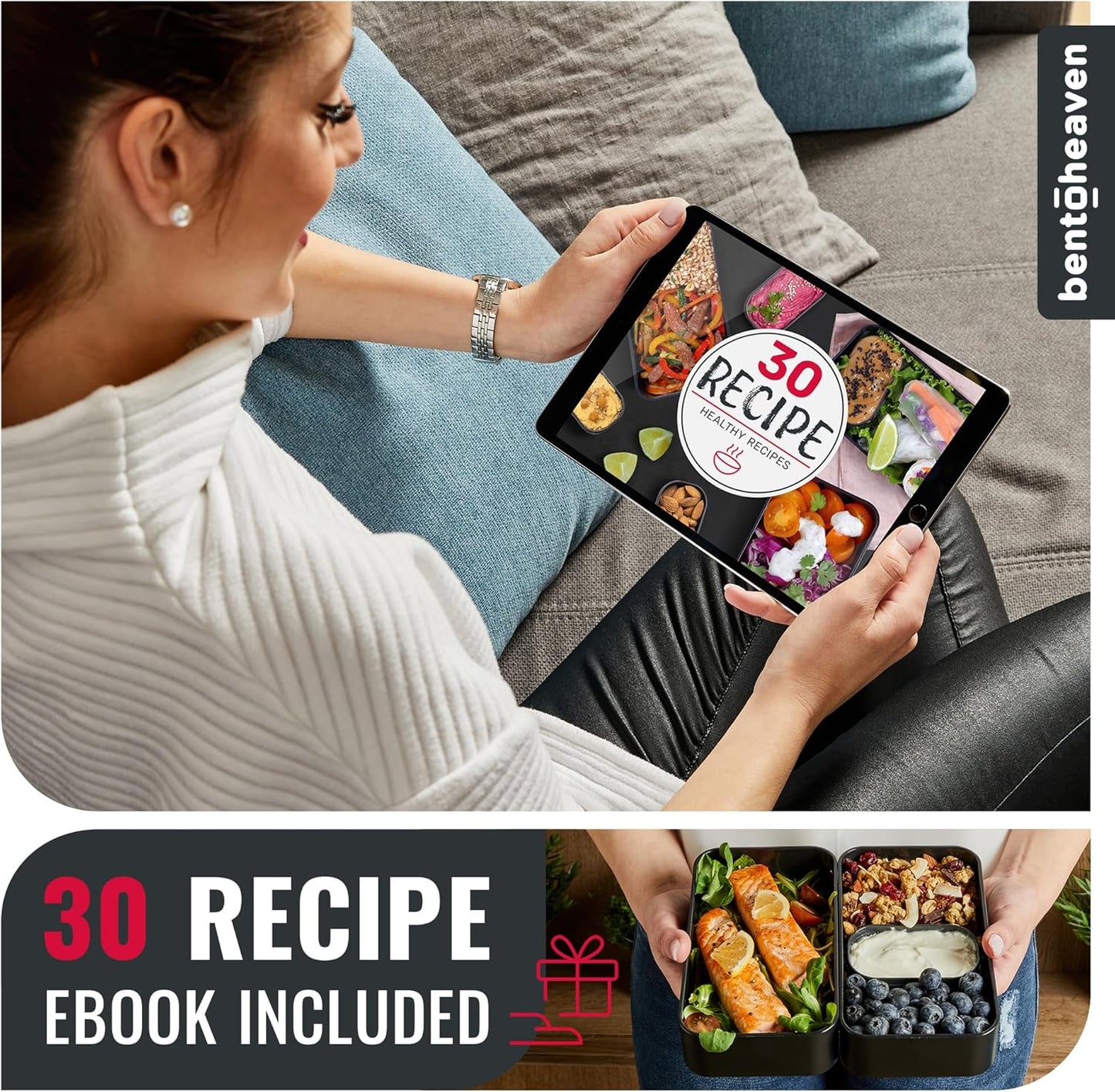 Bentoheaven Premium Bento Box Adult Lunch Box with Compartments for Women & Men, Set of Utensil & Chopsticks & Dip Container, Cute Japanese Kids Bento Lunch Box, Microwavable (Very Berry)