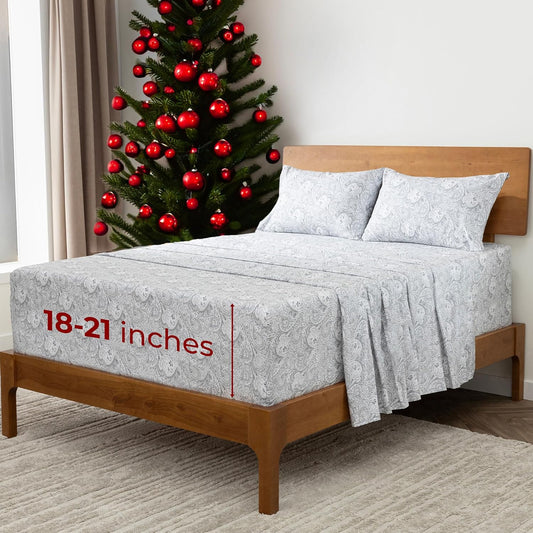 Mellanni Extra Deep California King Sheets - 4 PC Iconic Collection Bedding - Luxury, Ultra Soft, Cooling Bed Sheets - Wrinkle, Fade, Stain Resistant (Cal King, Paisley Gray)