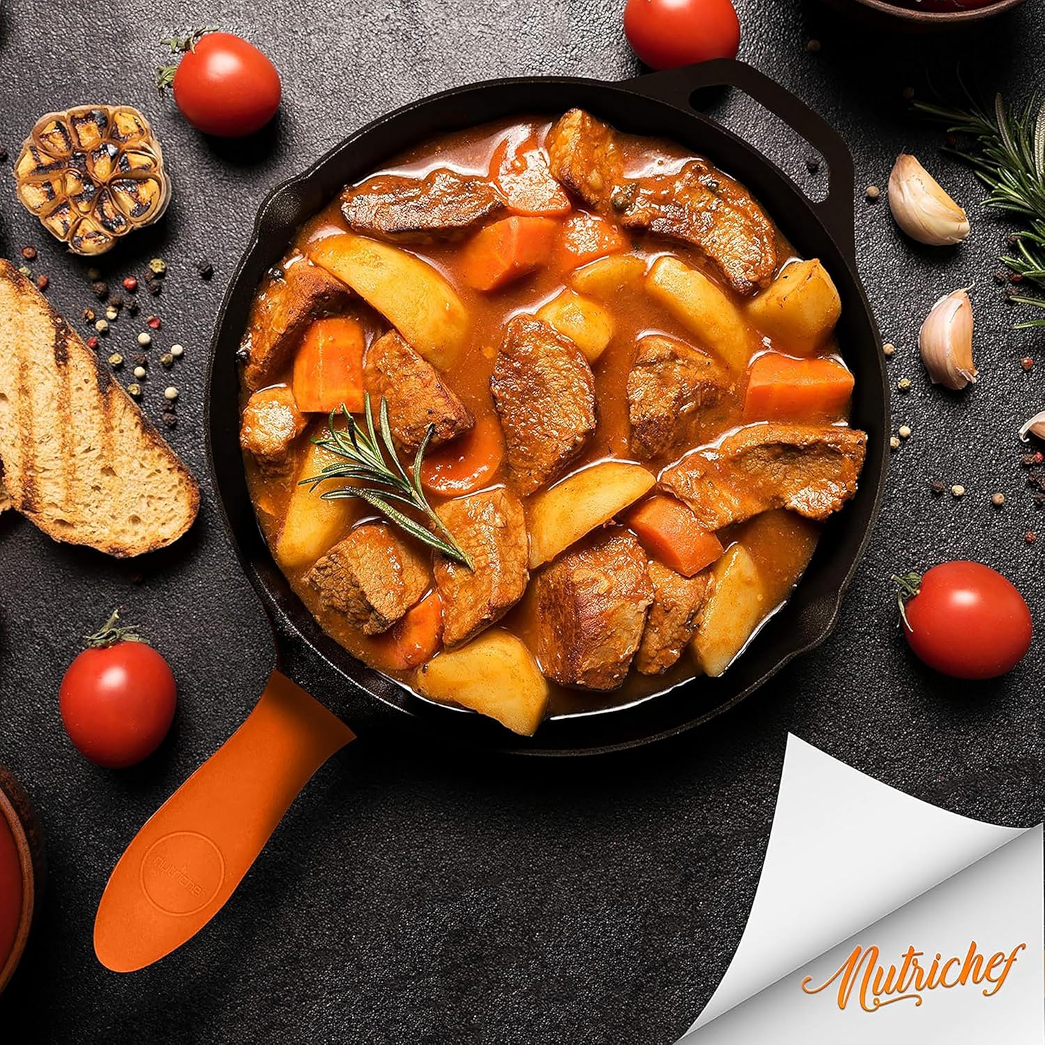 NutriChef 10" & 12" Pre-Seasoned Cast Iron Pans - Durable Nonstick Skillets, Cool-Touch Silicone Handle, For Oven, Grill & All Stovetops - Thumbnail 3