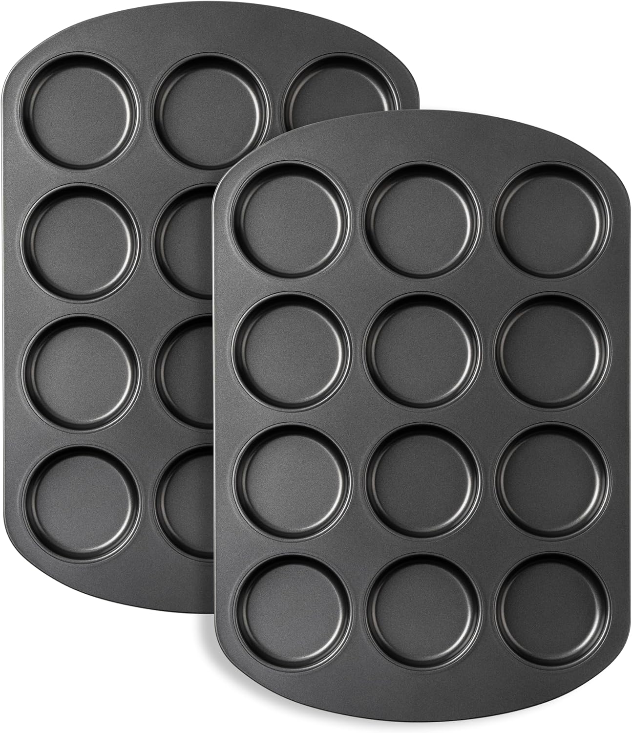 Tiawudi Muffin Top Pan, 12 Cavity Cupcake Pan, 3 Inch Nonstick Bakeware for Eggs, Cornbread, Cookies, Whoopie Pies and Yorkshire Pudding, Set of 2