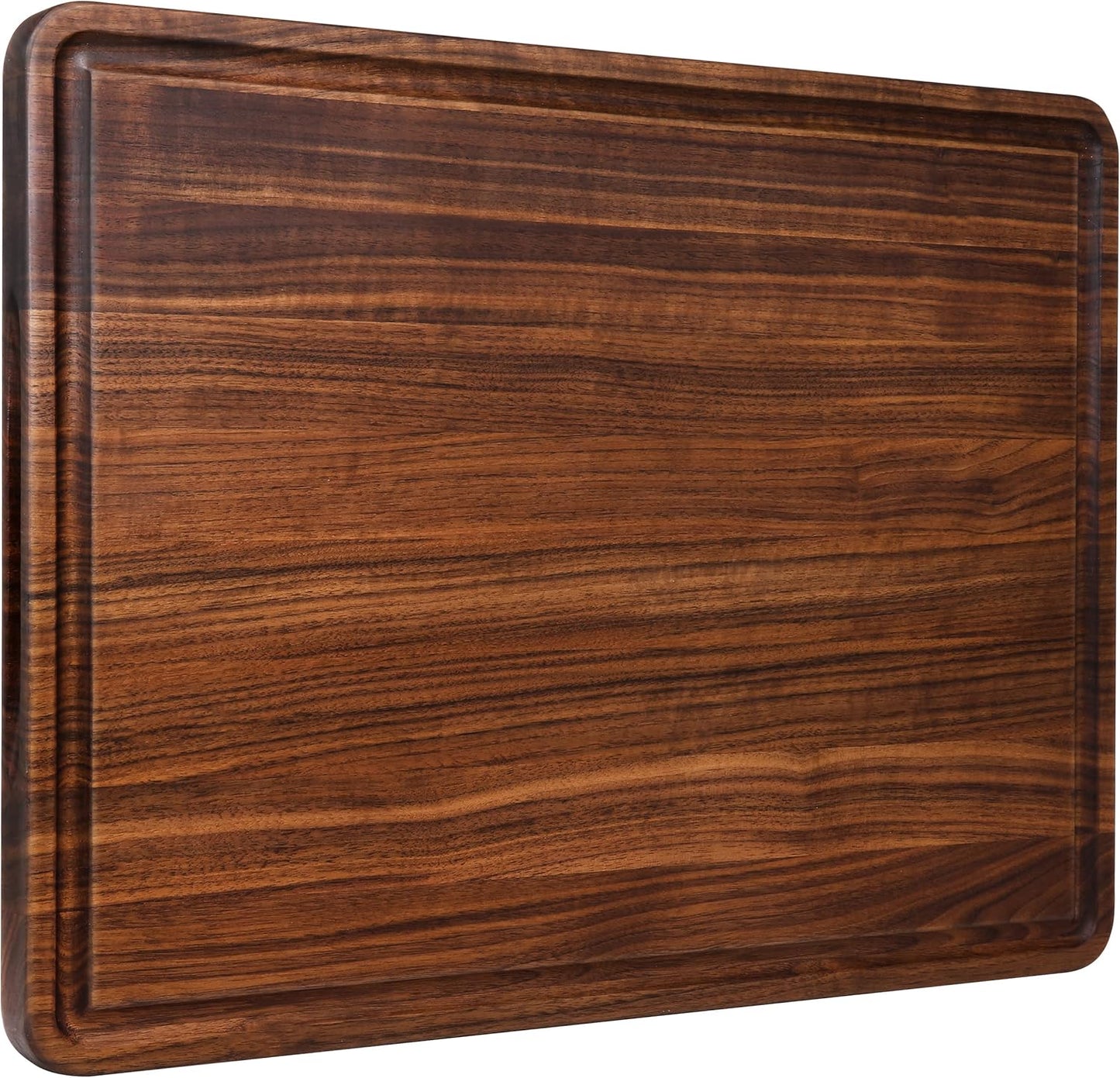 AZRHOM XL Large Walnut Wood Cutting Board for Kitchen 20x15 (Gift Box) with Juice Groove Handles Non-slip Mats Thick Reversible Butcher Block Chopping Board