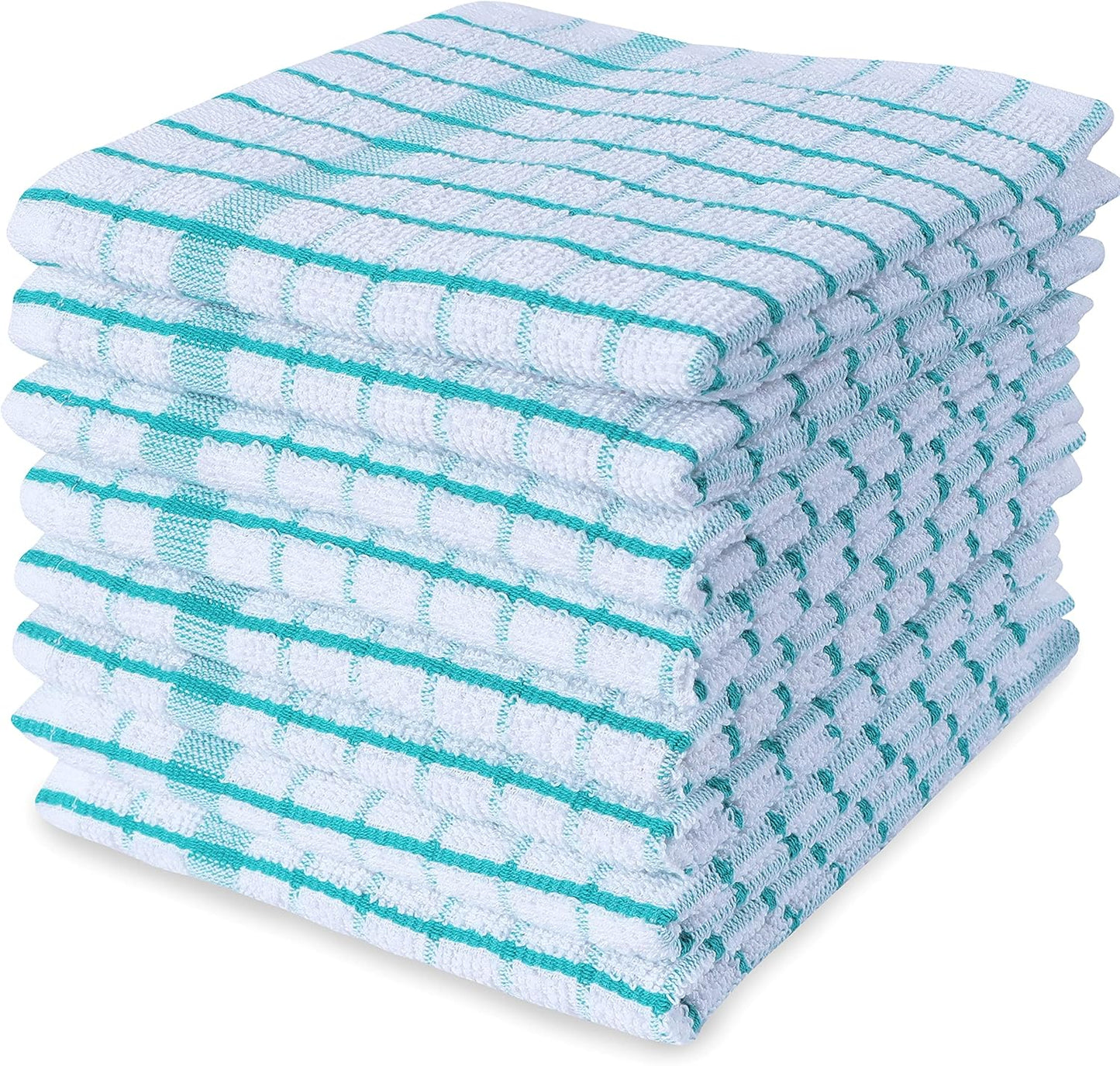 AMOUR INFINI Kitchen Dish Cloths Set of 8 - Ultra Soft, Highly Absorbent, Quick-Drying Terry Cotton Dishcloths 12"x12" Inch Wash & Cleaning Cloths for Kitchen & Dishwashing (Teal)