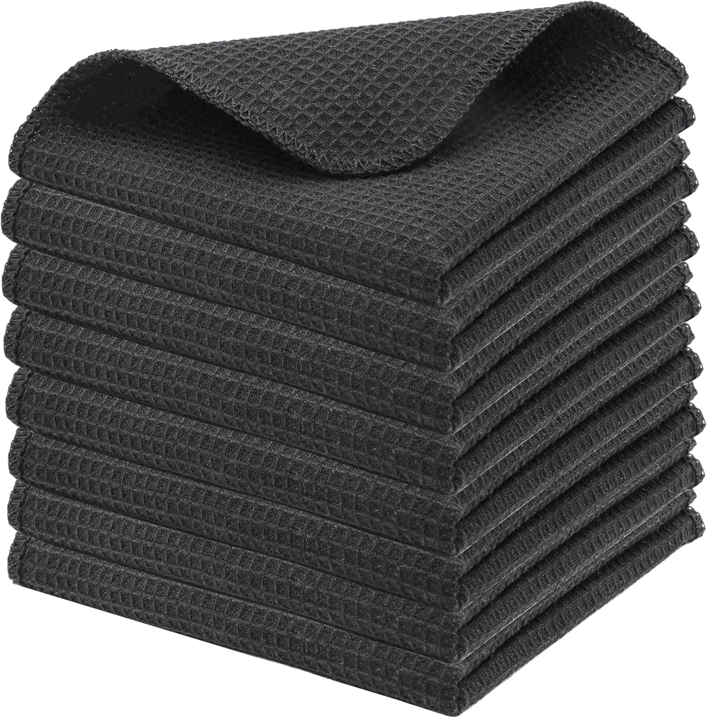 PurpleEssences Dish Cloths and Dish Rags - 8 Pack Waffle Weave Solid Kitchen Dish Wash Cloths, 100% Cotton, 12 x 12 Inches, Ultra Soft Absorbent Quick Drying - Spring Summer - Dark Grey