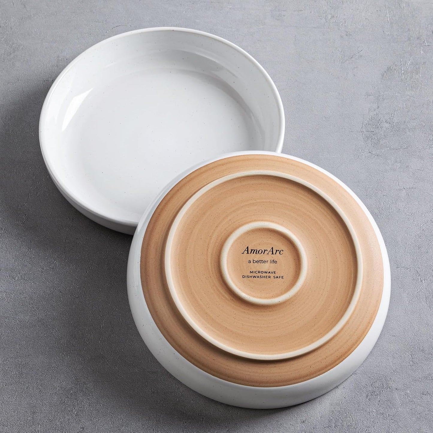 AmorArc 8.75'' Large Ceramic Pasta Bowls, 38oz Handpainted Stoneware Bowls Set of 4, Microwave&Dishwasher Safe Bowls with Rustic Terracotta Underside for Pasta Salad, White