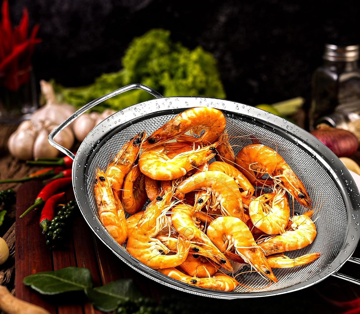 9" Large Fine Mesh Strainer with Thermo Plastic Rubber Handle - Sieve Fine Mesh Stainless Steel - Ideal Kitchen Essential to Strain Pasta, Quinoa and Rice