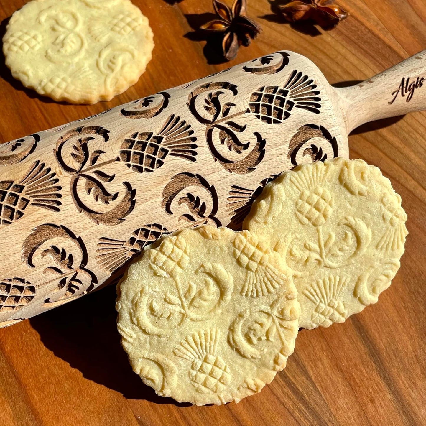 THISTLES Embossing Rolling Pin Laser engraved rolling pin with Thistle flowers Gift for mother friend