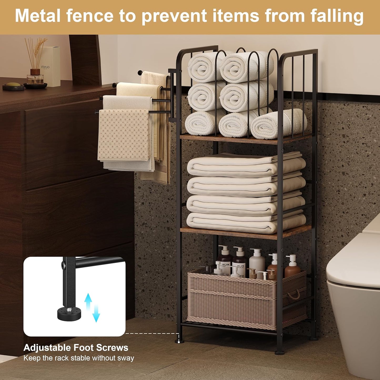 Towel Rack Free Standing 3-Tier M-Shaped Detachable Dividers, 4 Rotatable Bars Fast Drying, Pool Towel Rack, Space-Saving Towel Storage Organizer, Bath Towel Shelf for Home, Poolside Patent Pending