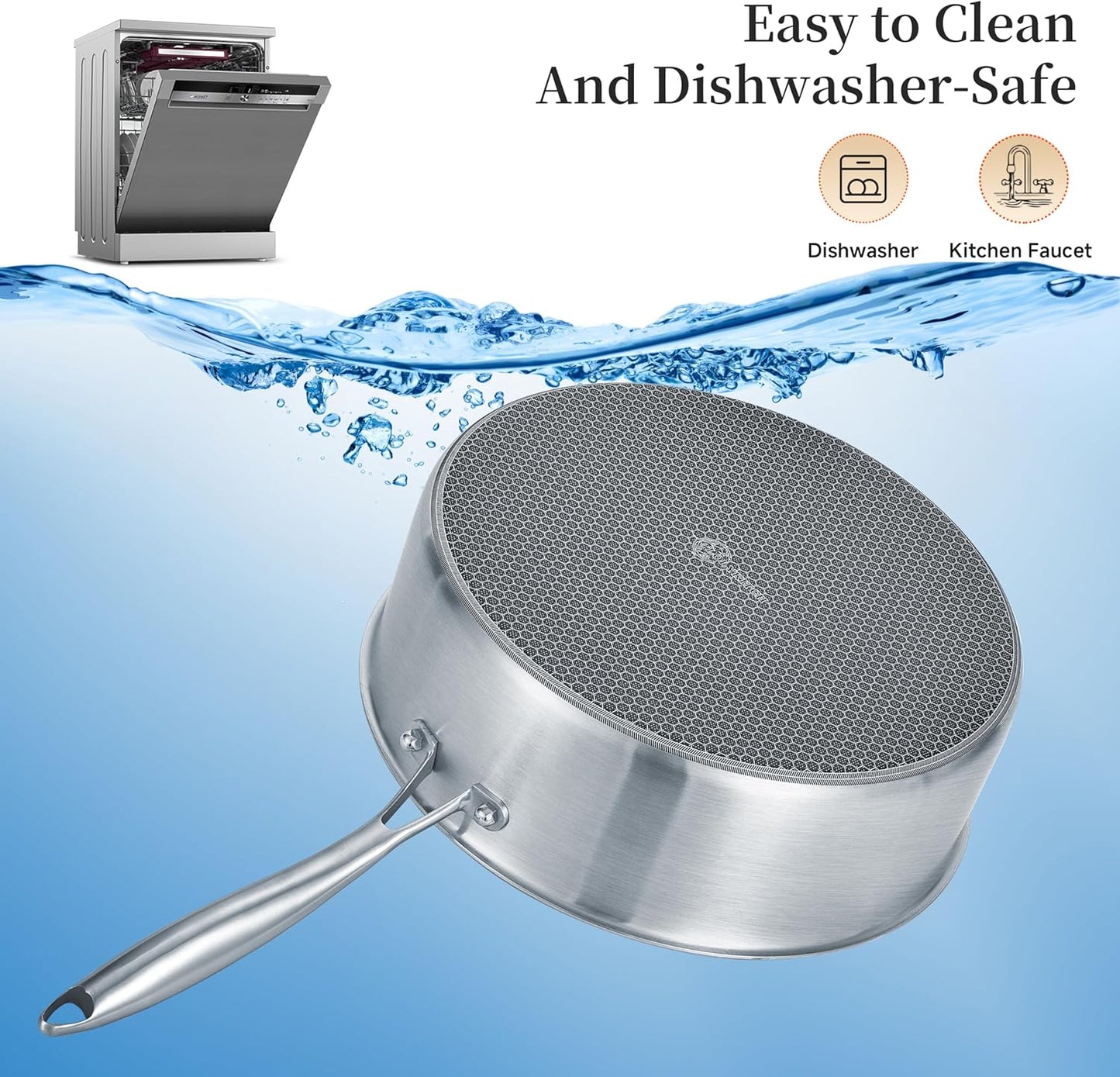 LOLYKITCH 7 Quarts Hybrid Non Stick Tri-Ply Stainless Steel Sauté Pan with Lid,12 Inch Deep Frying Pan,Large Skillet,Induction Cooking Pan, Oven Safe and Detachable Handle.