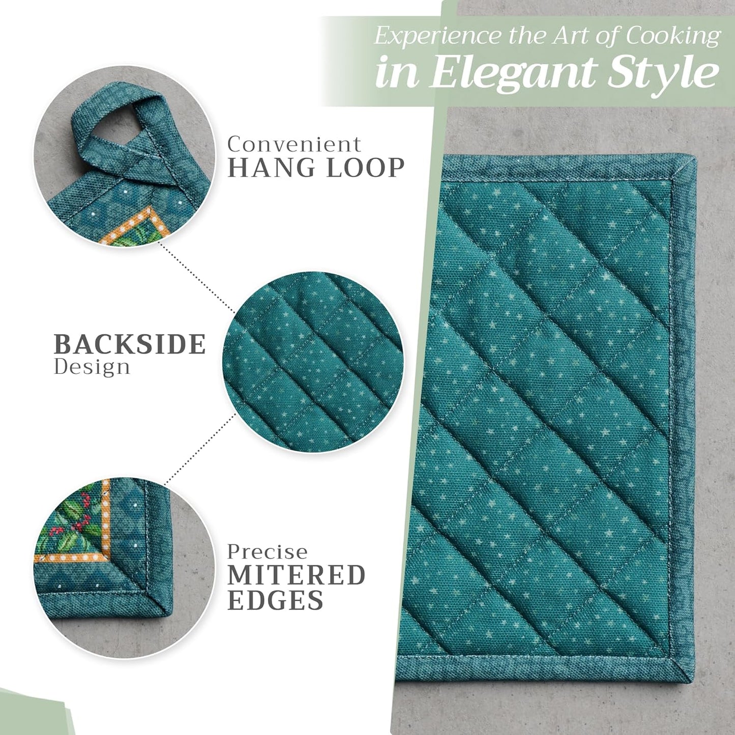 Maison d' Hermine Pot Holders Set 100% Cotton Heat Resistant Potholders 8" x 8" Hot Pads with Loop BBQ, Cooking, Baking, Grilling, Kitchen, Handling Hot Pans (Pack of 2, Hygge Christmas)