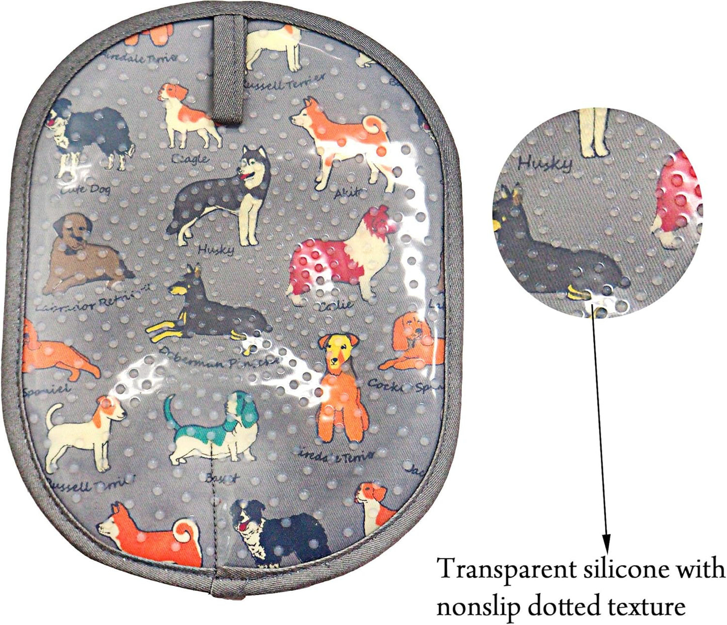 Pot Holders Set of 2 with Transparent Clear Silicone Shell and Nice Dog Printing Cotton Lining, Heat Resistant to 500 F Kitchen Oven Gloves Pot Holder for Cooking (Dog Flower, Potholders)