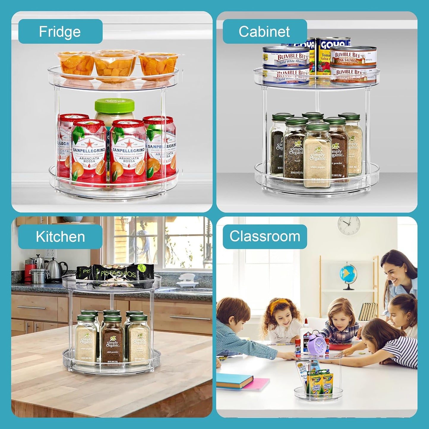 Sorbus 9 Inch 2 Tier Clear Lazy Susan Organizer, Turntable Organizer for Spice Organization for Cabinet, Lazy Susan Turntable for Kitchen, Home, Office, Closet, Laundry Room Organization (2 Pack)