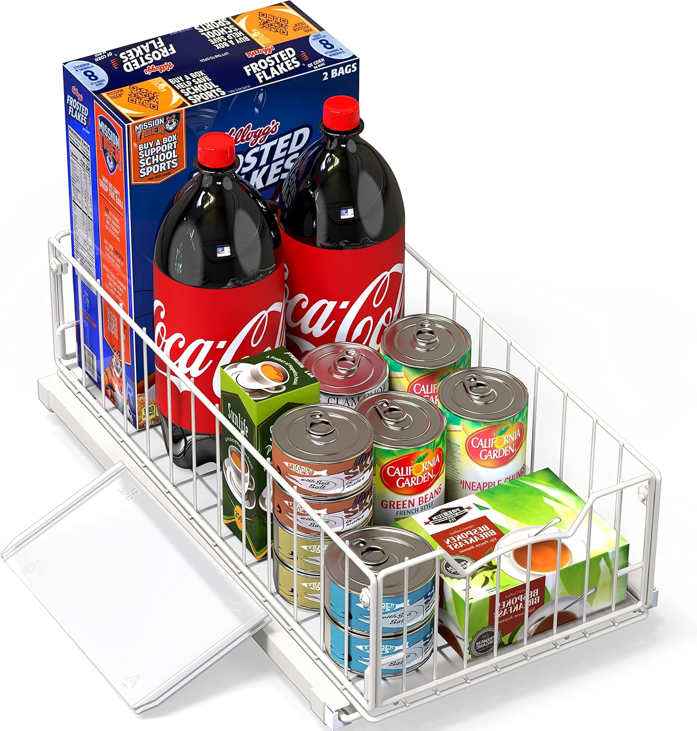 Simple Houseware Pull-Out Cabinet Sliding Basket Organizer, 17.2" D x 9.7" W x 5" H – White, Ideal for Kitchen and Bathroom Cabinet Storage, Under Sink or Pantry Organization