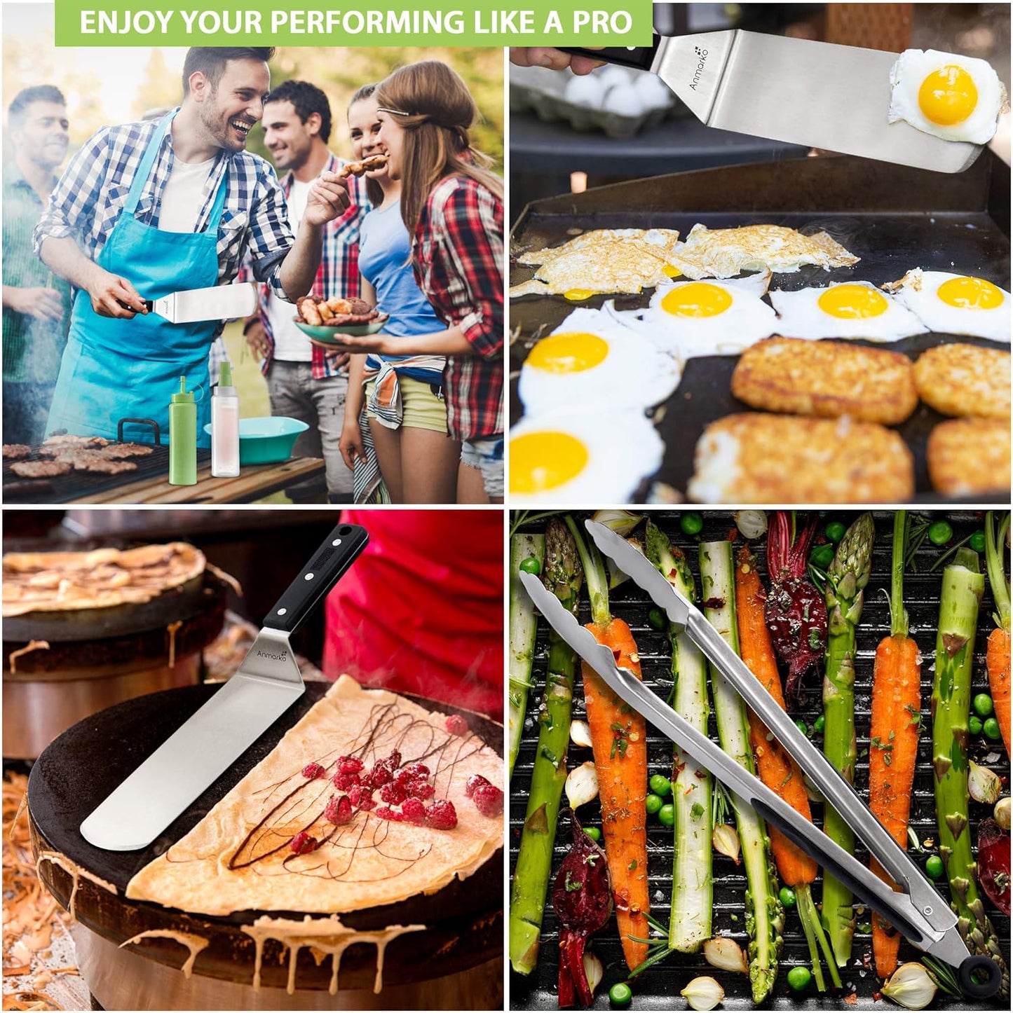 Metal Spatula Set of 4 - Griddle Accessories kit - Grill Flat Spatula Pancake Flipper Hamburger Turner - Metal Utensil Great for BBQ Grill Flat Top Cast Iron Griddle