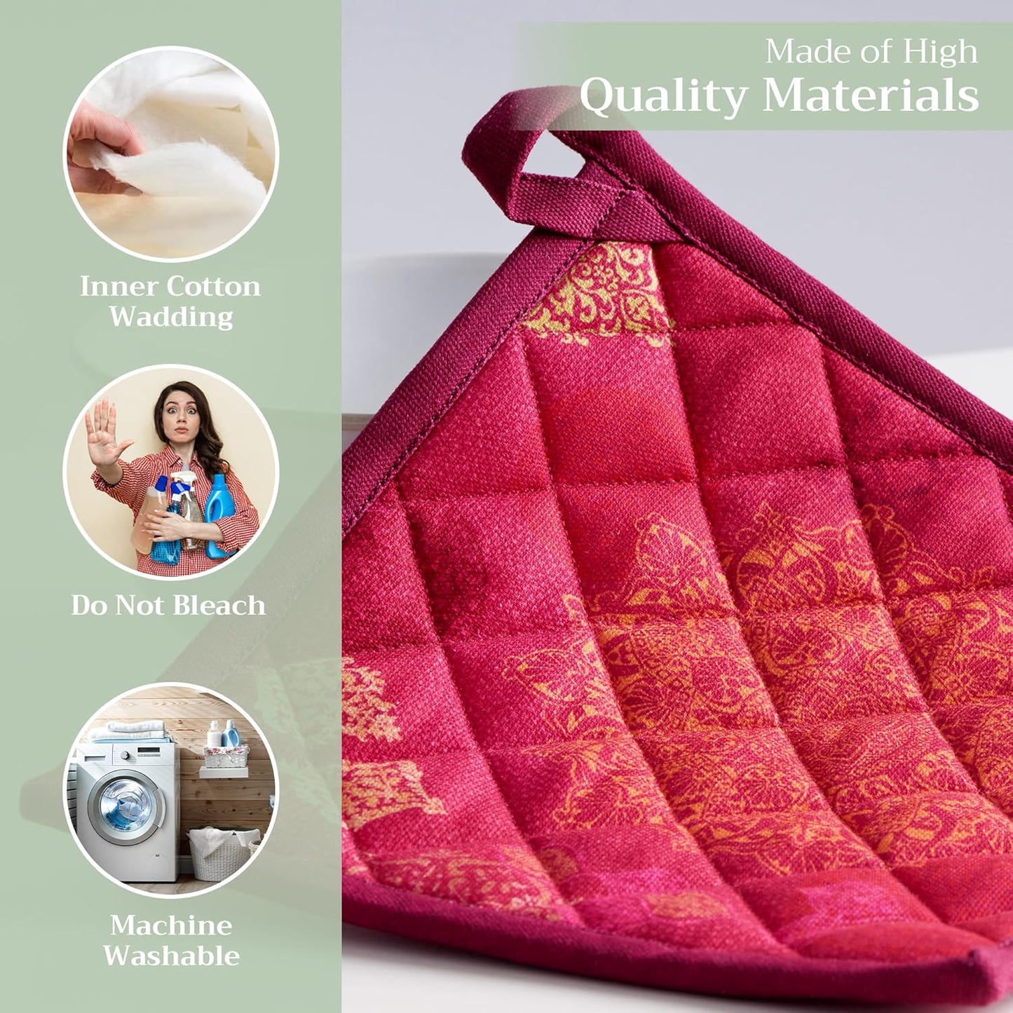 Maison d' Hermine Pot Holders 100% Cotton Heat Resistant Potholders 8" x 8" Hot Pads with Loop BBQ, Cooking, Baking, Grilling, Kitchen, Handling Hot Pans (Pack of 1, Versailles)