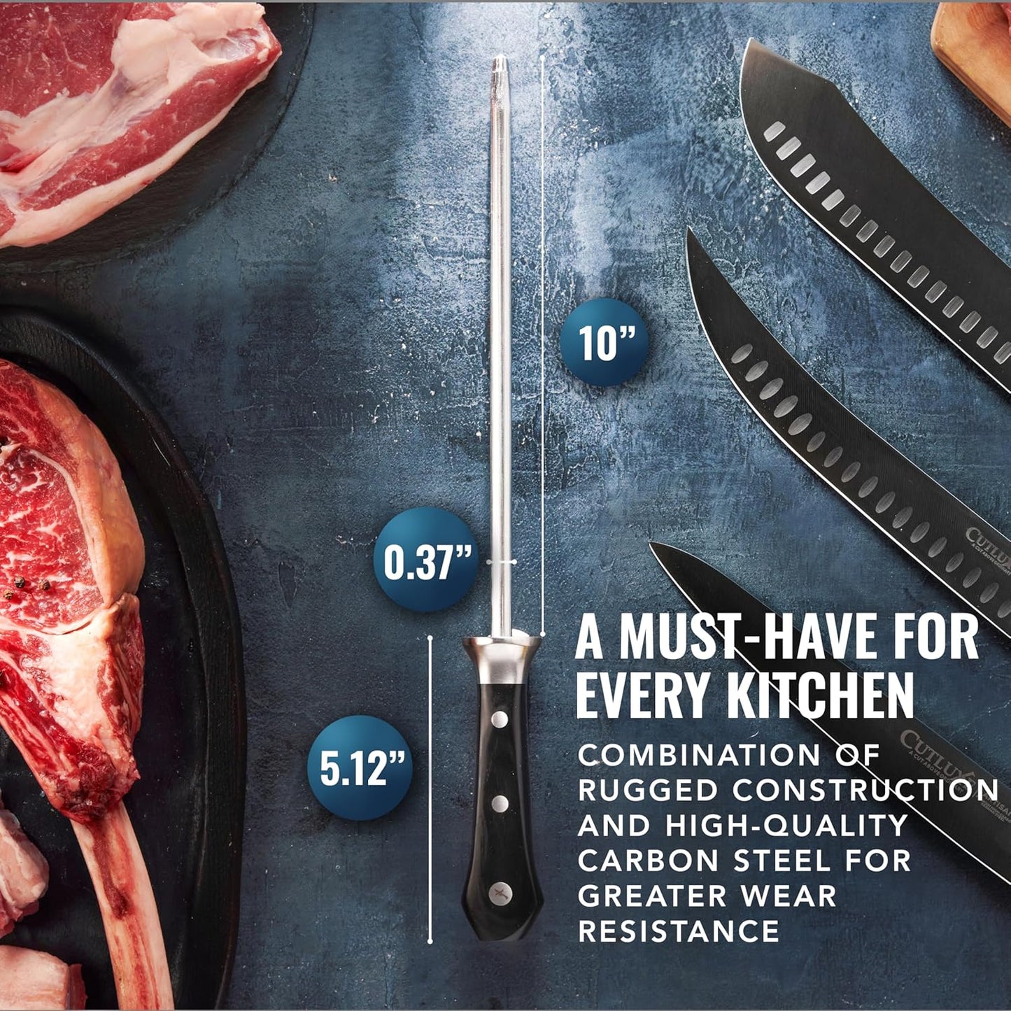 Cutluxe Honing Rod, Knife Sharpener Rod – 10" Honing Steel – Ergonomic Handle Design – Artisan Series