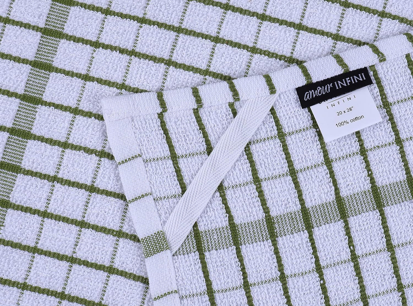 AMOUR INFINI Kitchen Towels Set of 4 - Highly Absorbent, Super Soft Terry Cotton 20x28 Inch Dish Towels with Hanging Loop - Hand & Tea Towels for Cleaning & Drying Dishes (Ass- Charcoal)