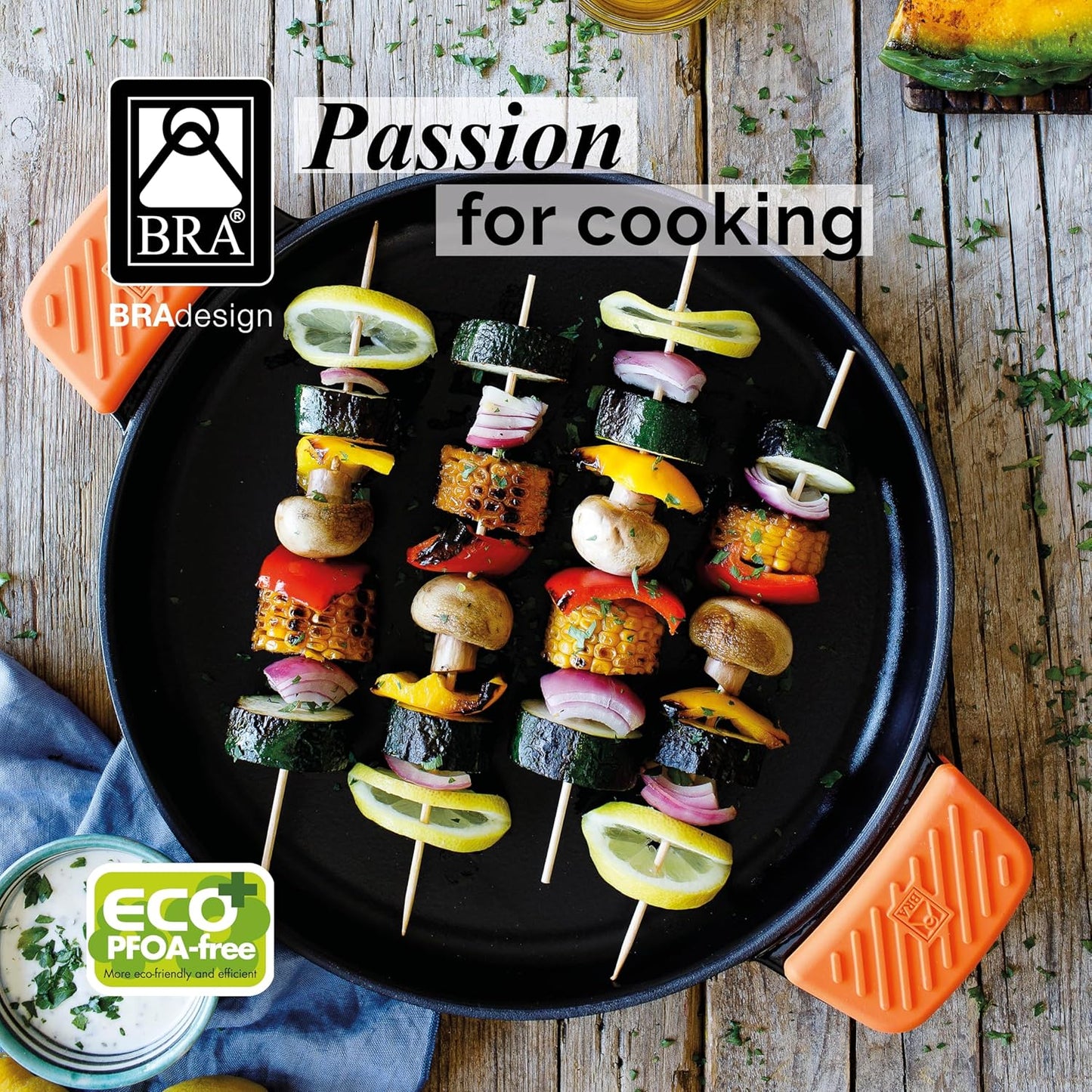 BRA COOKWARE Efficient Iron Round Ribbed Grill | 12.6 inches Cast Iron Round Griddle | All Heat Sources Compatible | PFOA Free | Without Non-Stick | Silicon Handle | Non Deformable