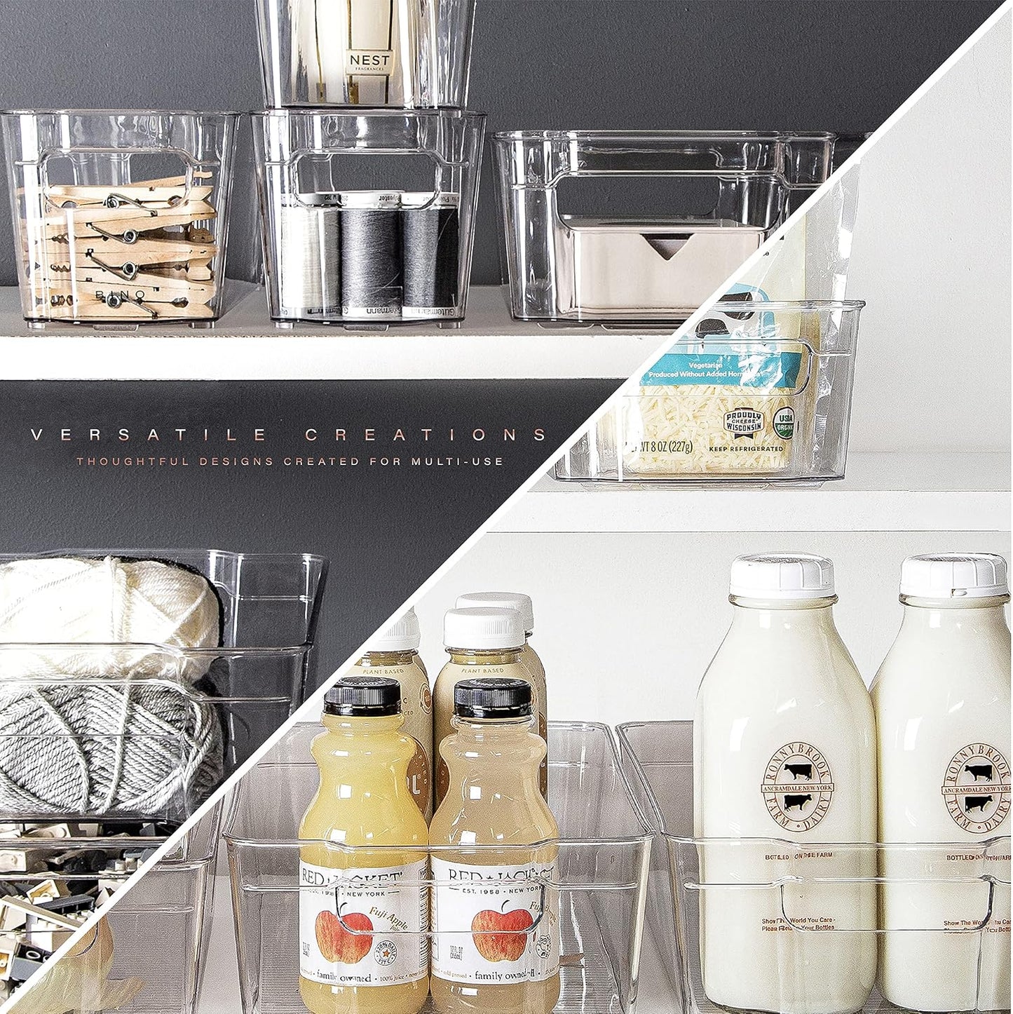 BINO | Stackable Storage Bins, X-Large - 2 Pack | THE STACKER COLLECTION | Clear Plastic | Built-In Handle | BPA-Free | Containers for Organizing Kitchen Pantry | Multi-Use Organizer