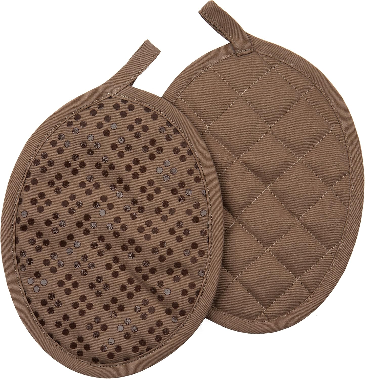 Sticky Toffee Silicone Pot Holders Set of 2, Brown, Heat Resistant to 500°F, Non-Slip Oven Hot Pads with Oeko-Tex Cotton Shell, 7 x 9 in