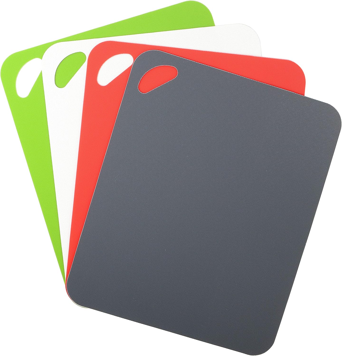 Dexas Heavy Duty Cutting Board Grippmat, Flexible Cutting Boards for Kitchen, Set of 4, Non Slip Plastic Board Cutting Mat 11.5 by 14 Inches Gray, Red, White and Green Set, Kitchen Gadgets