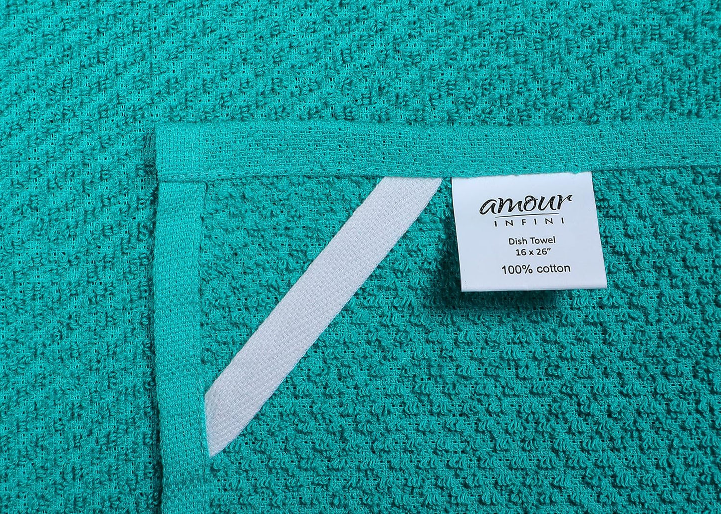 AMOUR INFINI Kitchen Towels Pack of 4 - Absorbent, Quick Drying Premium Cotton Tea Towel - Kitchen Linens 16x28 Inch Dish Towels with Hanging Loop (Turquoise)