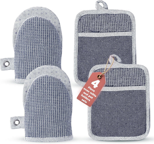 Casa Platino Silicone Oven Mitts & Potholders, 4-Piece – Pot Holders and Oven Mitts for BBQ & Baking, Oven Mitt for Kitchen & Microwave – Heat Resistant Up to 500°F, Durable & Flexible – Indigo