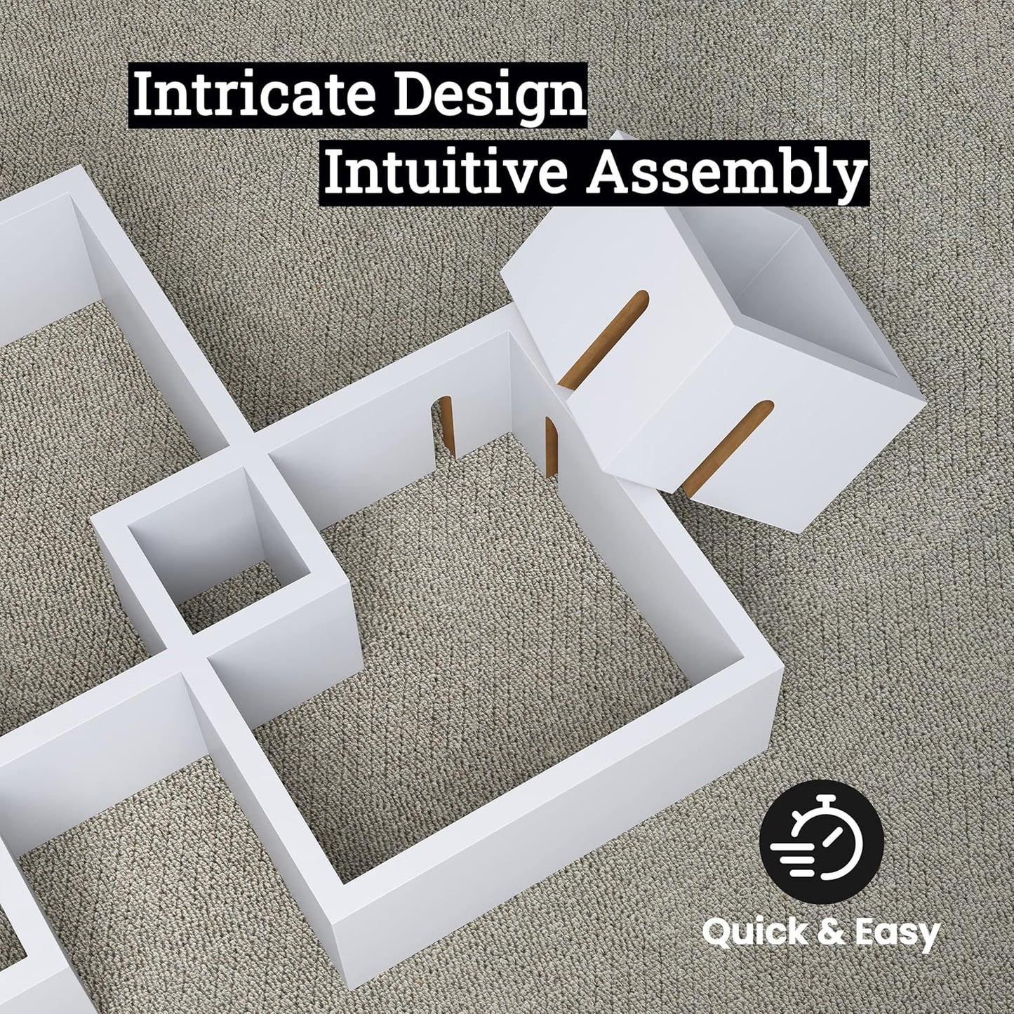 Greenco Gray Floating Cube Shelves - Intersecting Wall Mounted Shelves - Bedroom Decor for Men - Wall Decor Square Shelves for Bedrooms, Living Rooms & More - Set of 4 Box Shelves