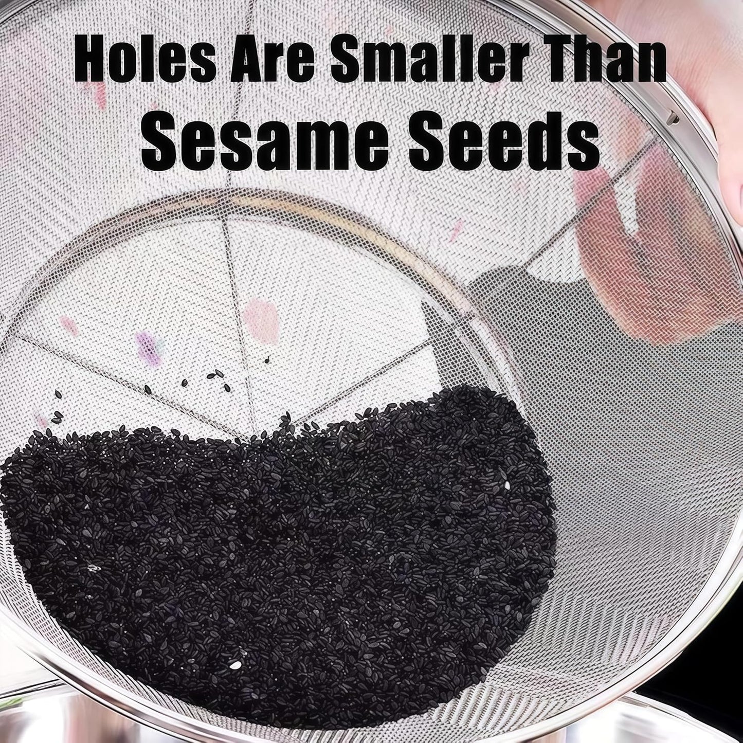 Fine Mesh Colander for Kitchen, 4 Quart Stainless Steel Strainer Bowl for Pasta, Rice, Fruit, Metal Net Baskets with Resting Base - Strain, Drain, Rinse